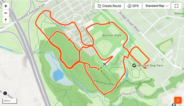 Route map for Afternoon Run
