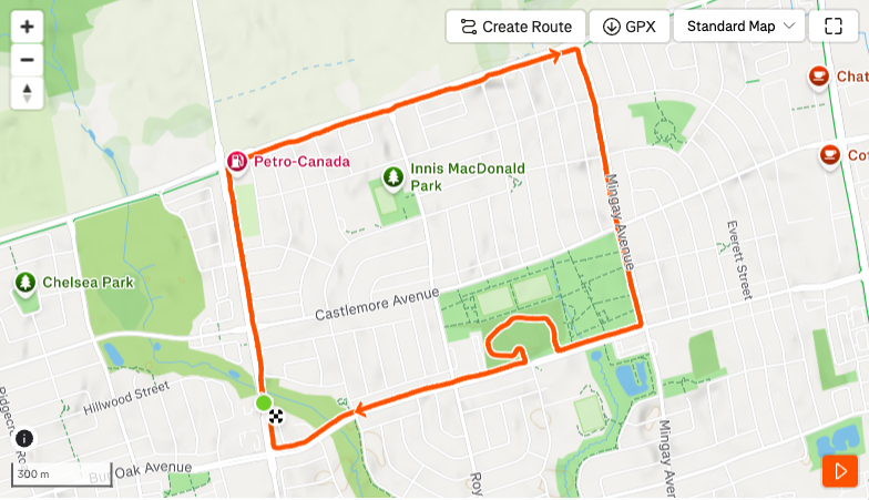 Route map for Markham 5k